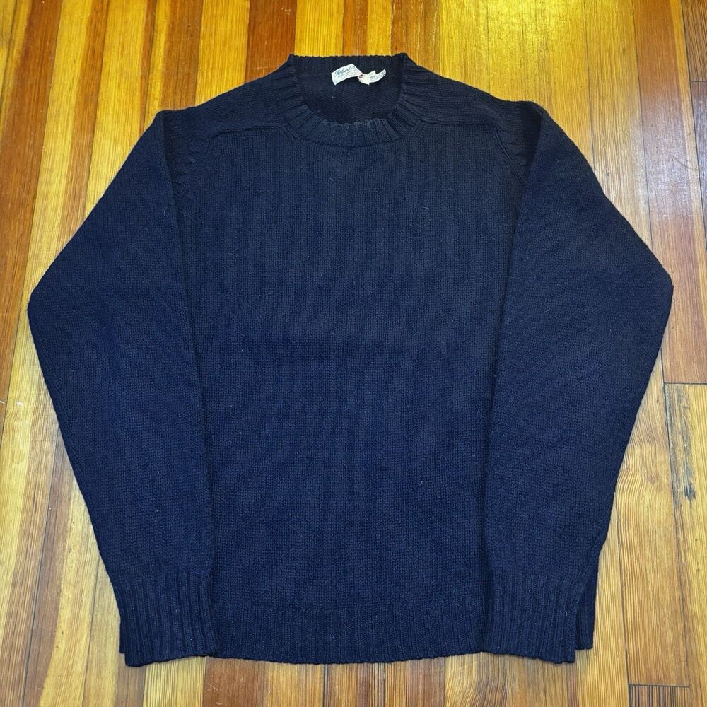 Vintage 80s Robert Scott Shetland Wool Sweater M Navy Preppy
